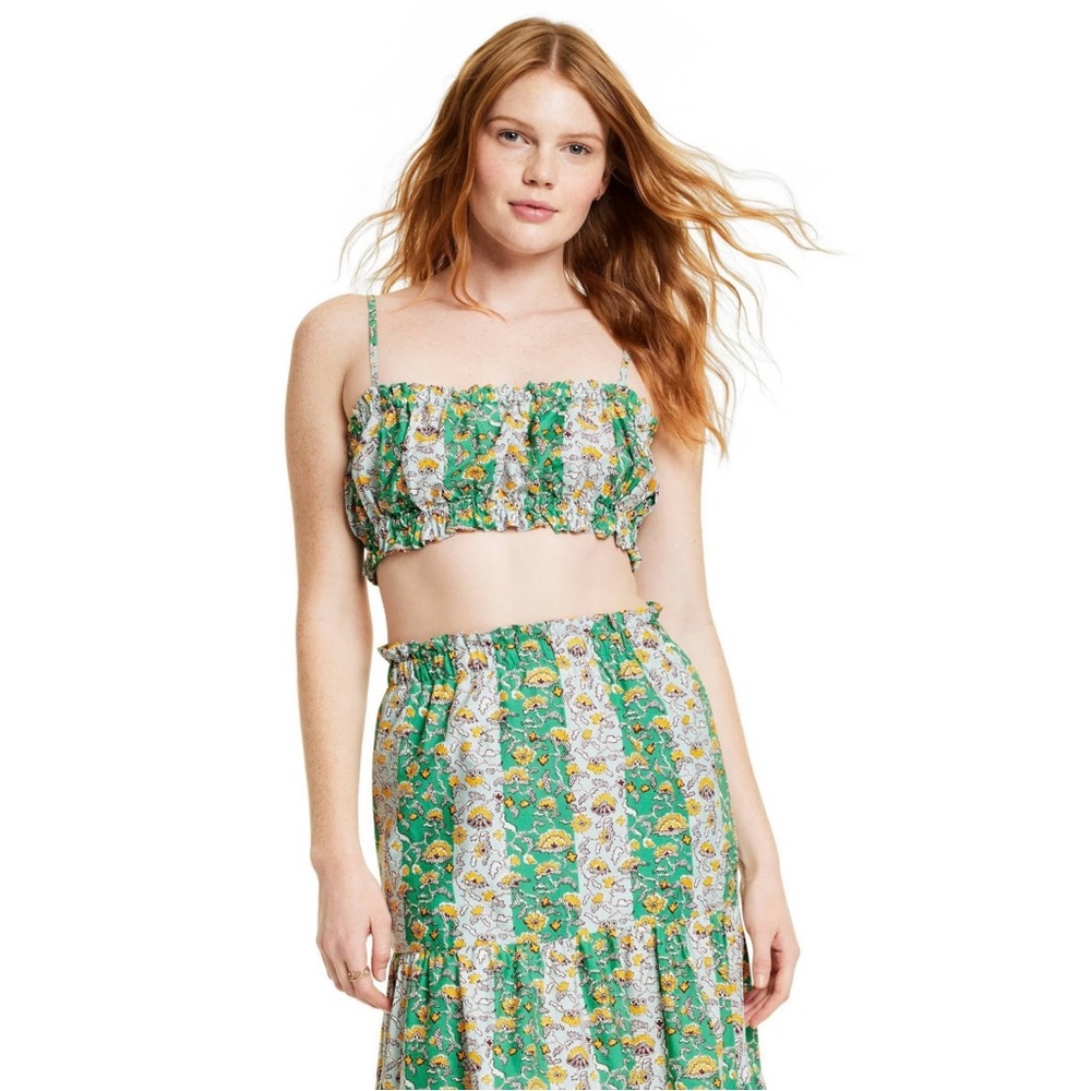 RHODE Target Floral green midi skirt and crop top set